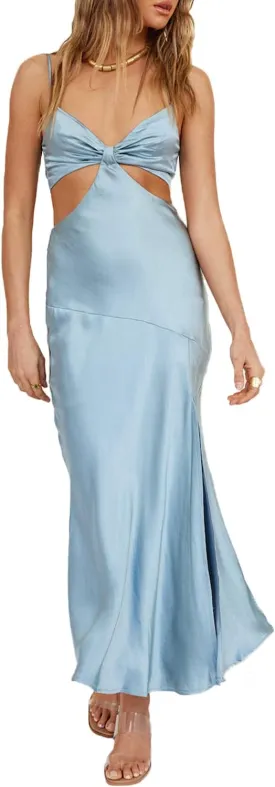 2025 Satin Cut Out Maxi Summer Dresses for Women Silk Spaghetti Strap V-Neck Backless Tie Back Wedding Guest Midi Dress