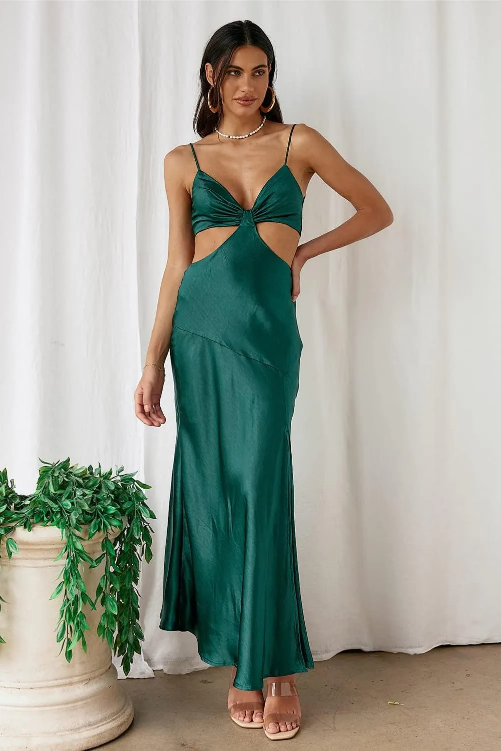 2025 Satin Cut Out Maxi Summer Dresses for Women Silk Spaghetti Strap V-Neck Backless Tie Back Wedding Guest Midi Dress