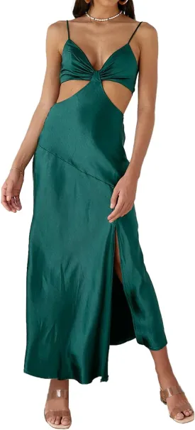 2025 Satin Cut Out Maxi Summer Dresses for Women Silk Spaghetti Strap V-Neck Backless Tie Back Wedding Guest Midi Dress