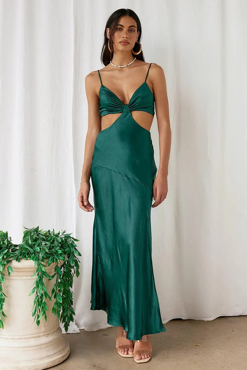 2025 Satin Cut Out Maxi Summer Dresses for Women Silk Spaghetti Strap V-Neck Backless Tie Back Wedding Guest Midi Dress