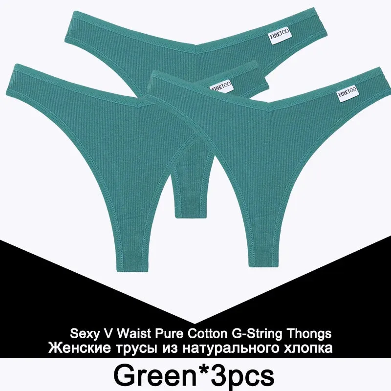 3PCS/Set G-string Cotton Women's Thong Solid Color Lingerie T-Back Design