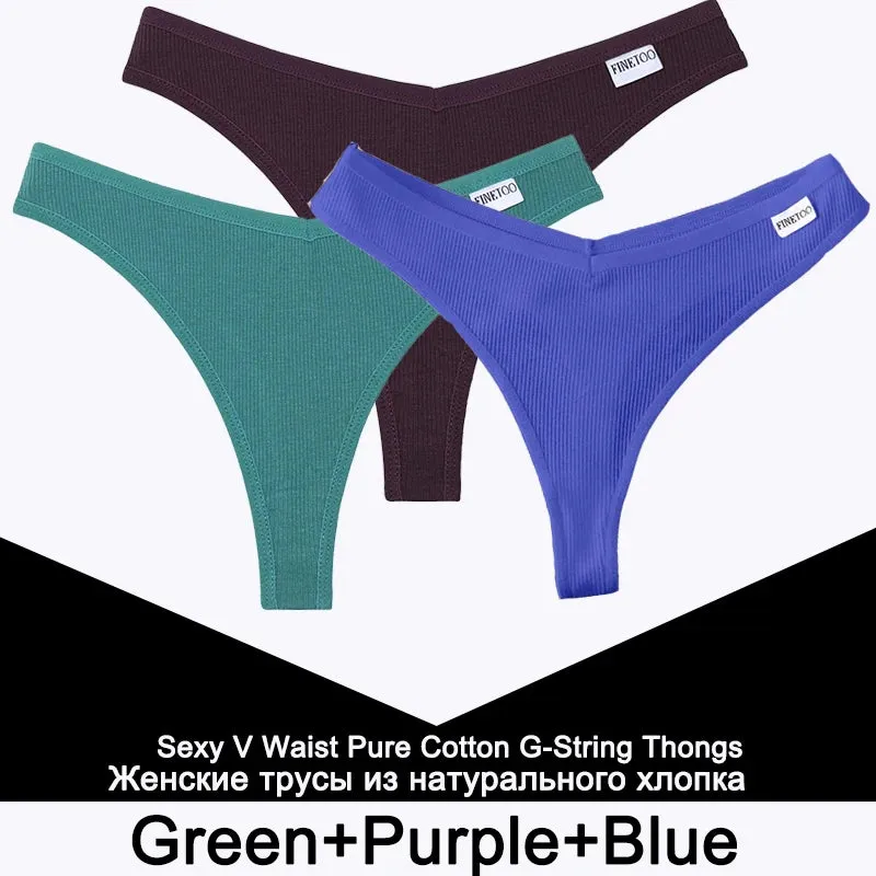 3PCS/Set G-string Cotton Women's Thong Solid Color Lingerie T-Back Design