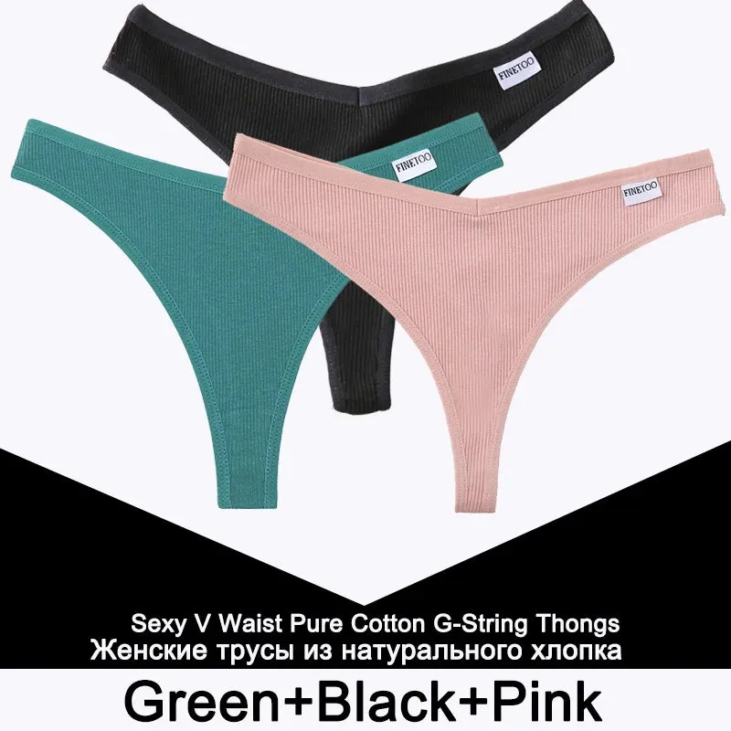 3PCS/Set G-string Cotton Women's Thong Solid Color Lingerie T-Back Design