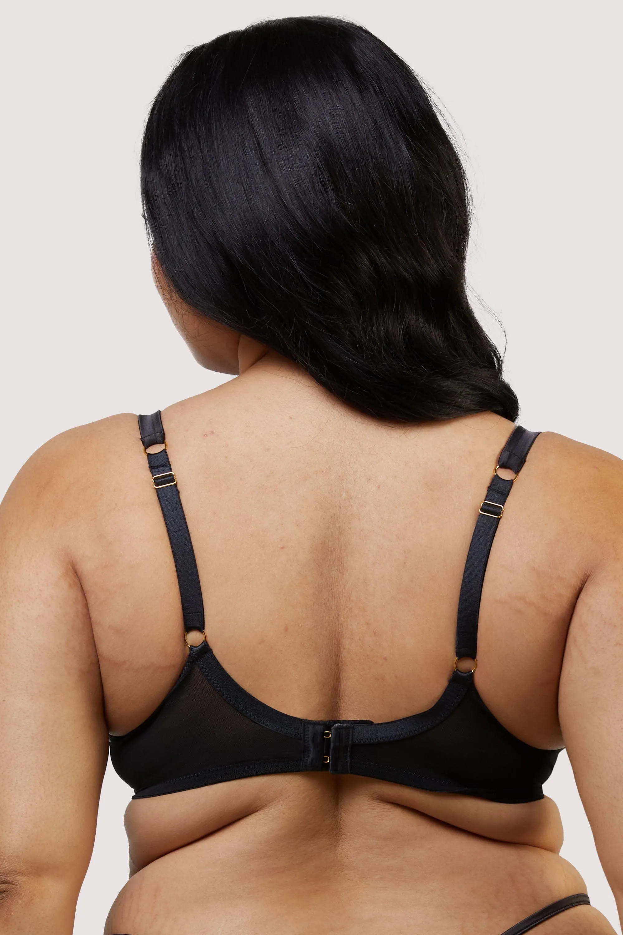 Alva Black Leatherette Lace Embroidery Bra