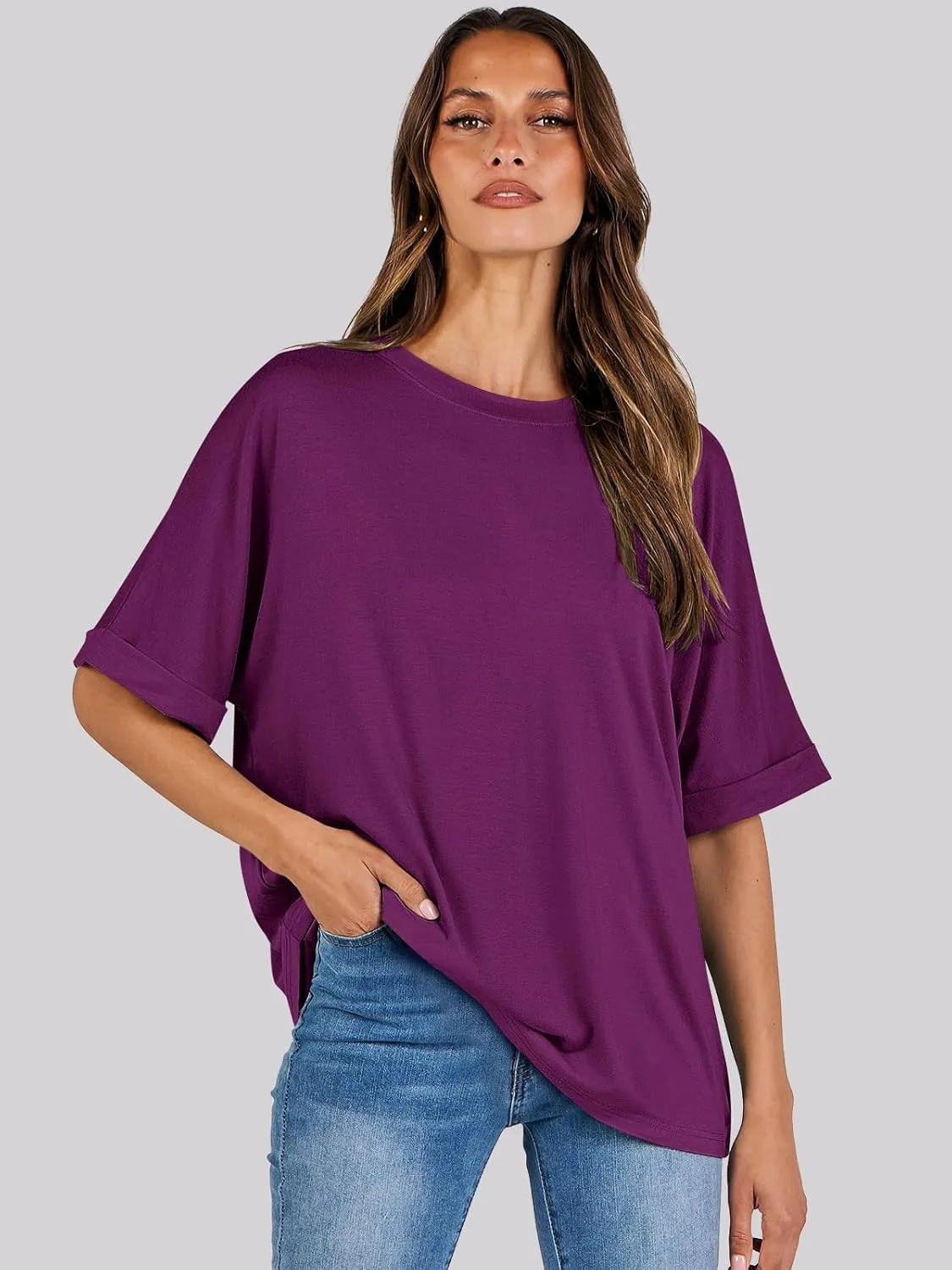 ANRABESS Womens Tops Oversized T Shirts Short Sleeve Crewneck Summer Casual Loose Basic Tee Shirt 2025 Trendy Fashion Clothes