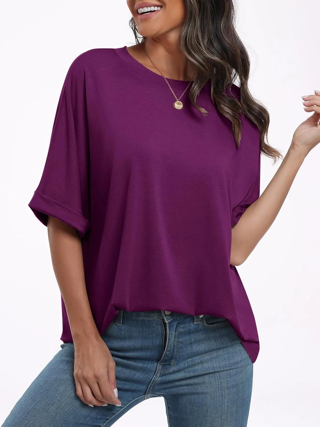 ANRABESS Womens Tops Oversized T Shirts Short Sleeve Crewneck Summer Casual Loose Basic Tee Shirt 2025 Trendy Fashion Clothes