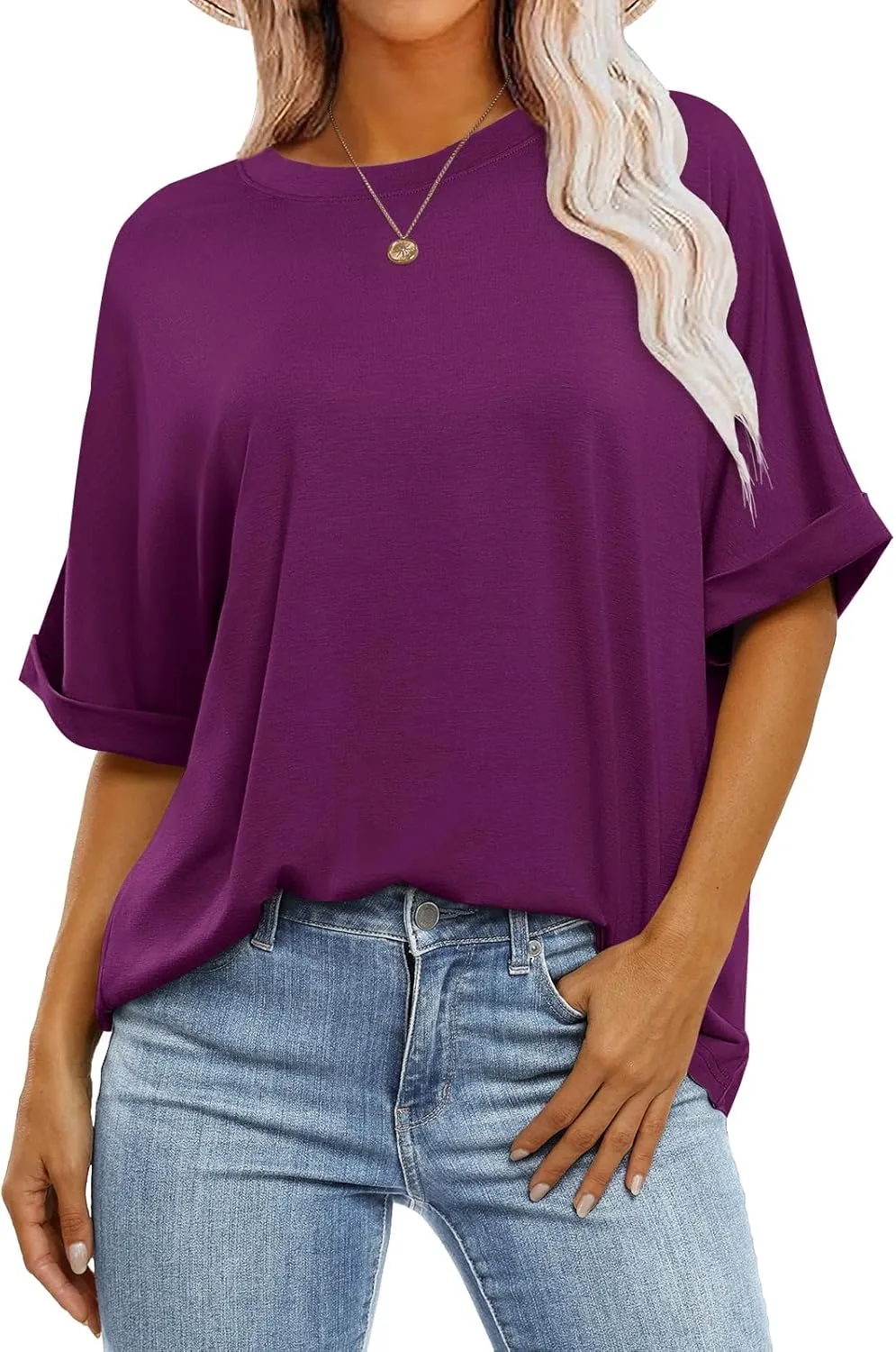 ANRABESS Womens Tops Oversized T Shirts Short Sleeve Crewneck Summer Casual Loose Basic Tee Shirt 2025 Trendy Fashion Clothes