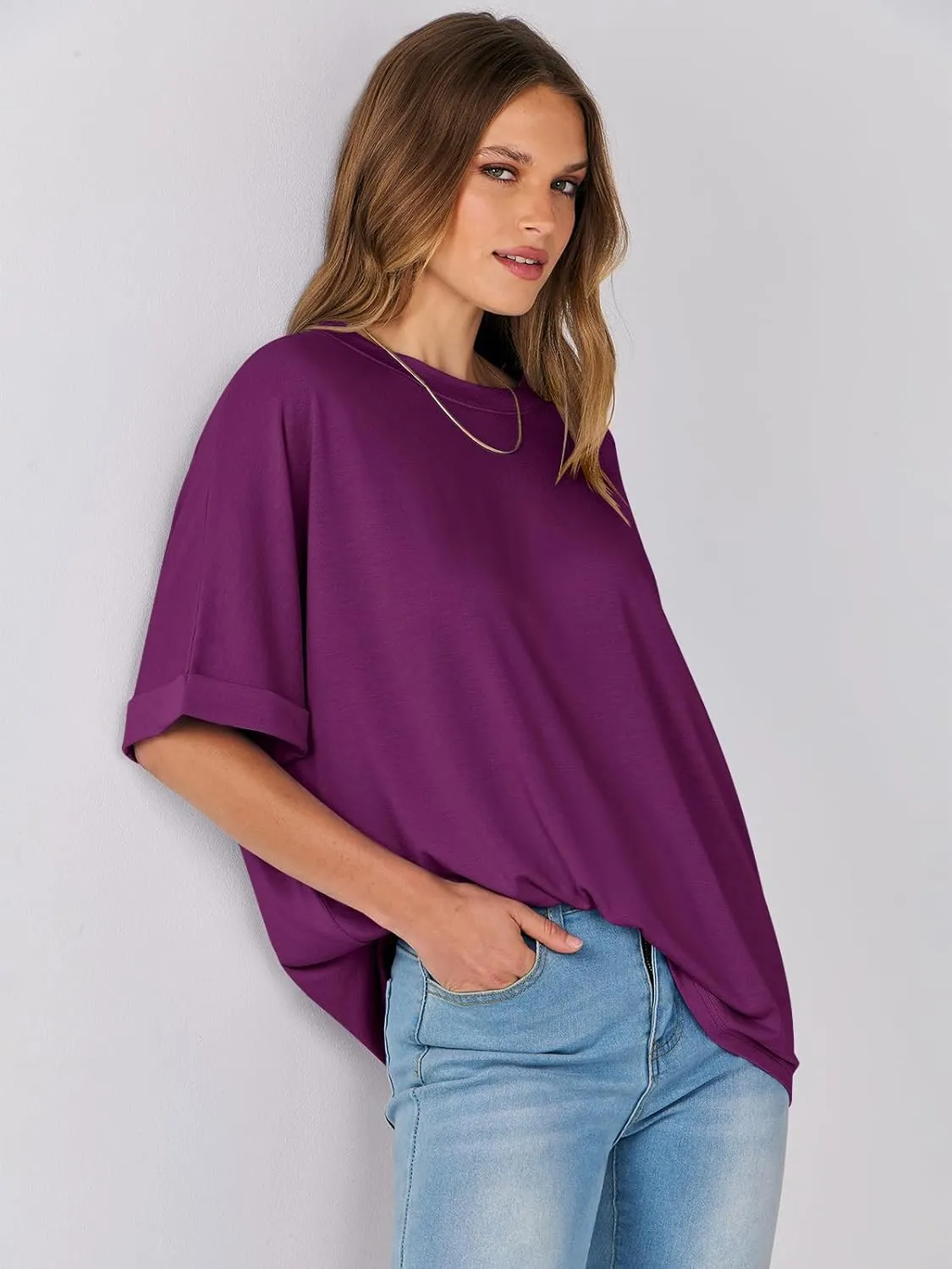 ANRABESS Womens Tops Oversized T Shirts Short Sleeve Crewneck Summer Casual Loose Basic Tee Shirt 2025 Trendy Fashion Clothes