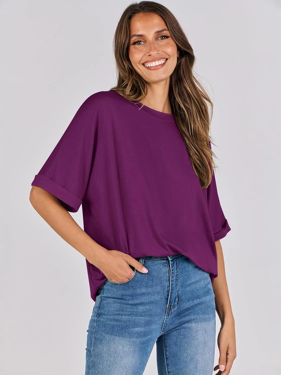 ANRABESS Womens Tops Oversized T Shirts Short Sleeve Crewneck Summer Casual Loose Basic Tee Shirt 2025 Trendy Fashion Clothes