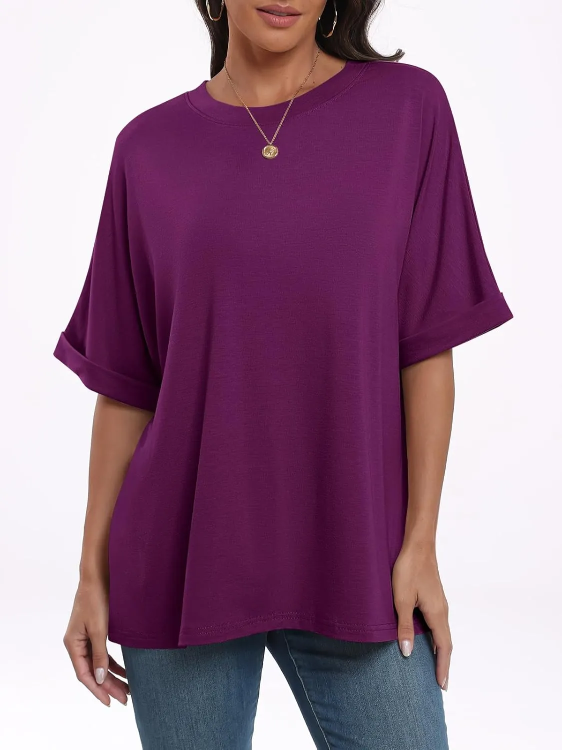 ANRABESS Womens Tops Oversized T Shirts Short Sleeve Crewneck Summer Casual Loose Basic Tee Shirt 2025 Trendy Fashion Clothes