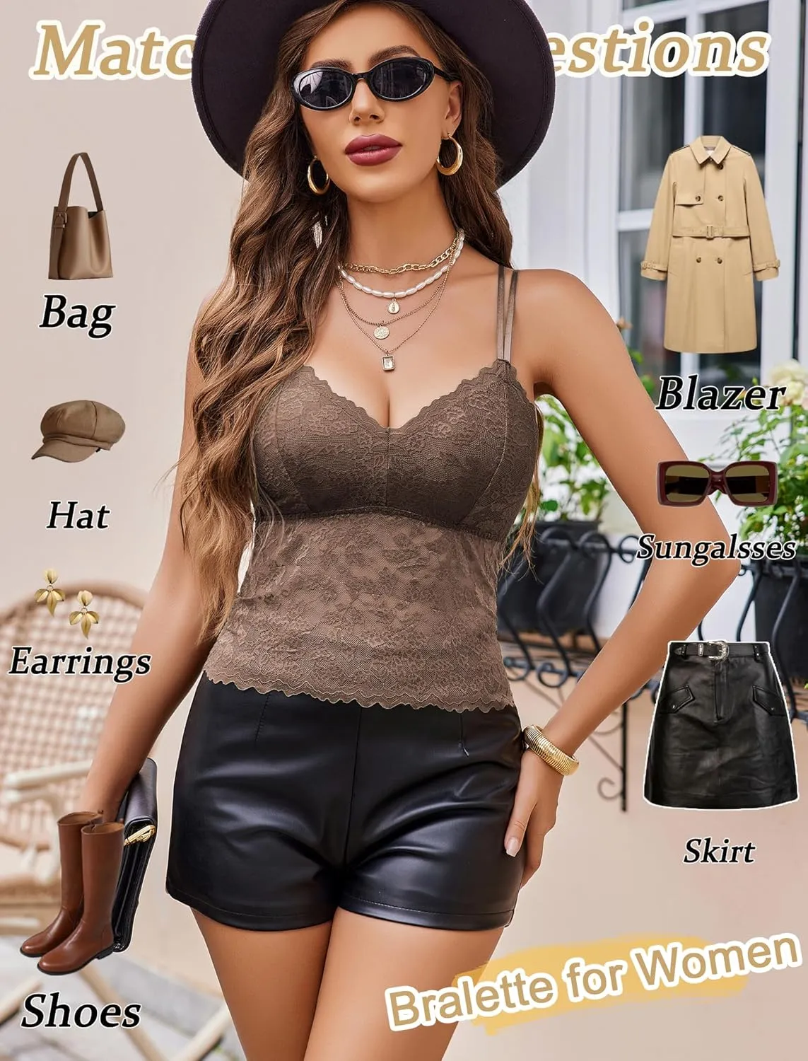 Avidlove Lace Bralette for Women V Neck Camisole Lingerie Spaghetti Strap Tube Slim Tank Top