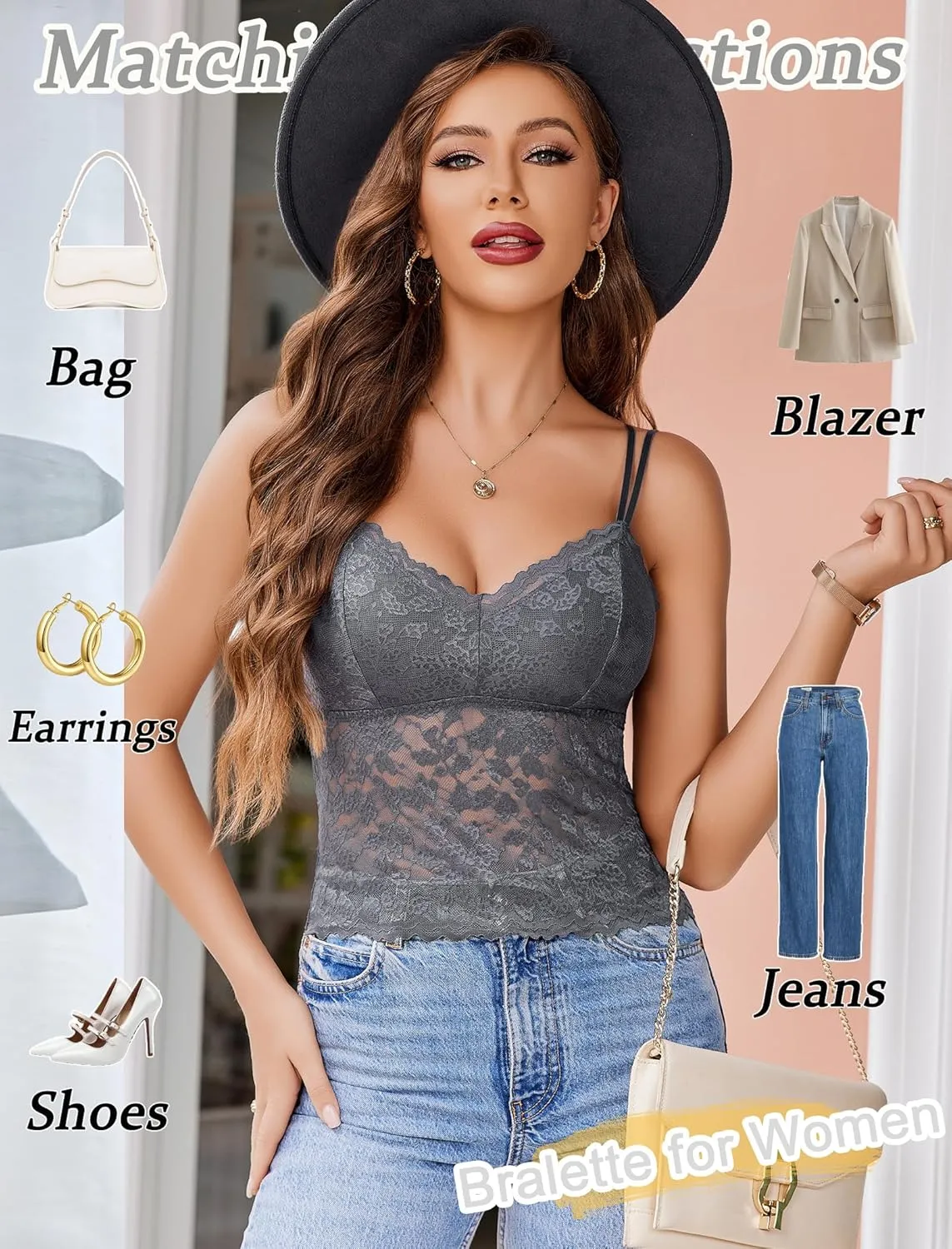 Avidlove Lace Bralette for Women V Neck Camisole Lingerie Spaghetti Strap Tube Slim Tank Top