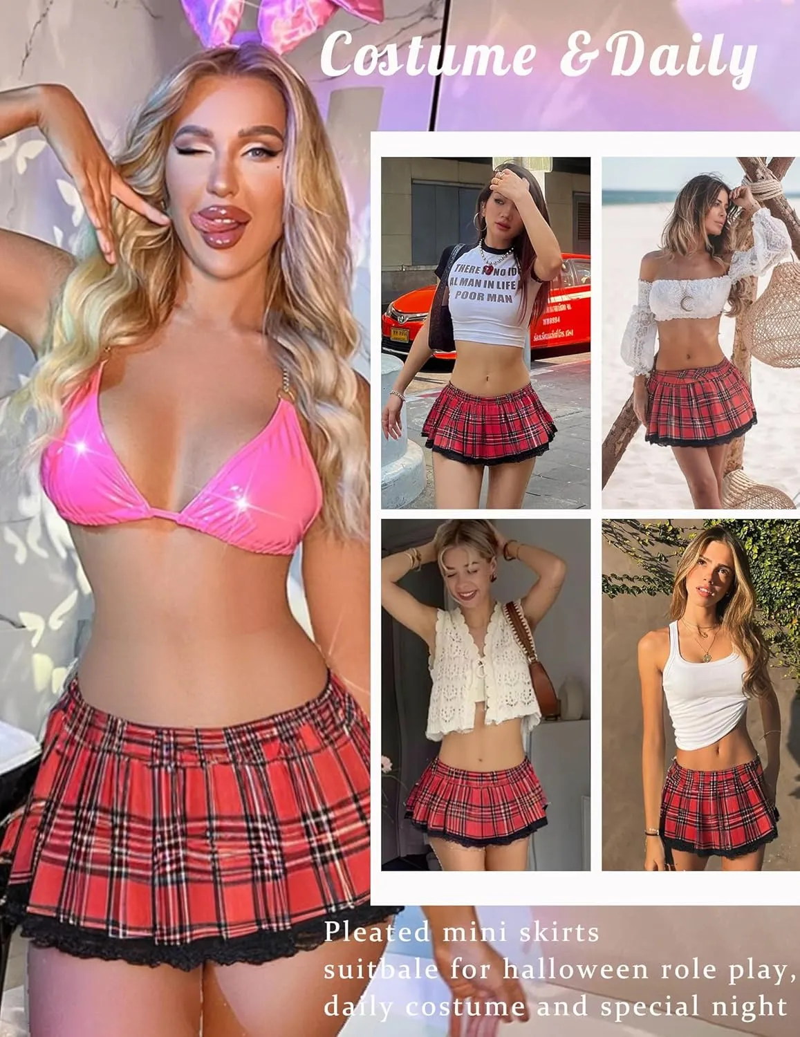 Avidlove Sexy School Girl Lingerie for Women Student Outfits Roleplay Lingerie Set with Plaid Mini Skirt