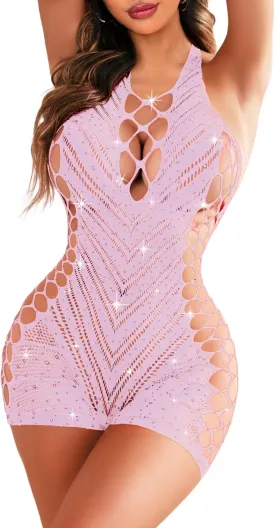 Avidlove Womens Lingeries Fishnet Lingerie for Women Sexy Outfit Fishnet Bodysuit Sparkle Rhinestone Cut Out Romper
