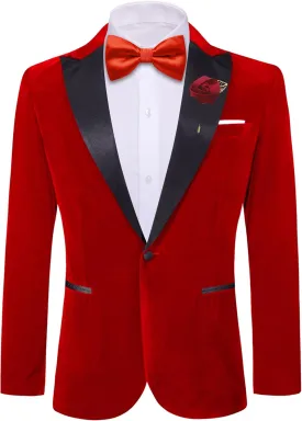 Barry.Wang Velvet Mens Blazer Mardi Gras Sport Coat Brooch Regular Fit Tuxedo Peaked Lapel Suit Jacket Carnival Parade