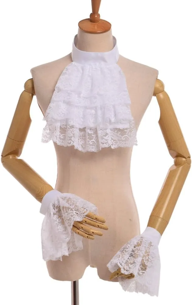BLESSUME Colonial Lace Jabot Cuffs Set Costume Accessory