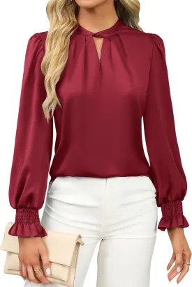 BMJL Womens Dressy Casual Blouse Keyhole Satin Silk Long Sleeve Shirts Business Work Tops Fall Clothes 2024