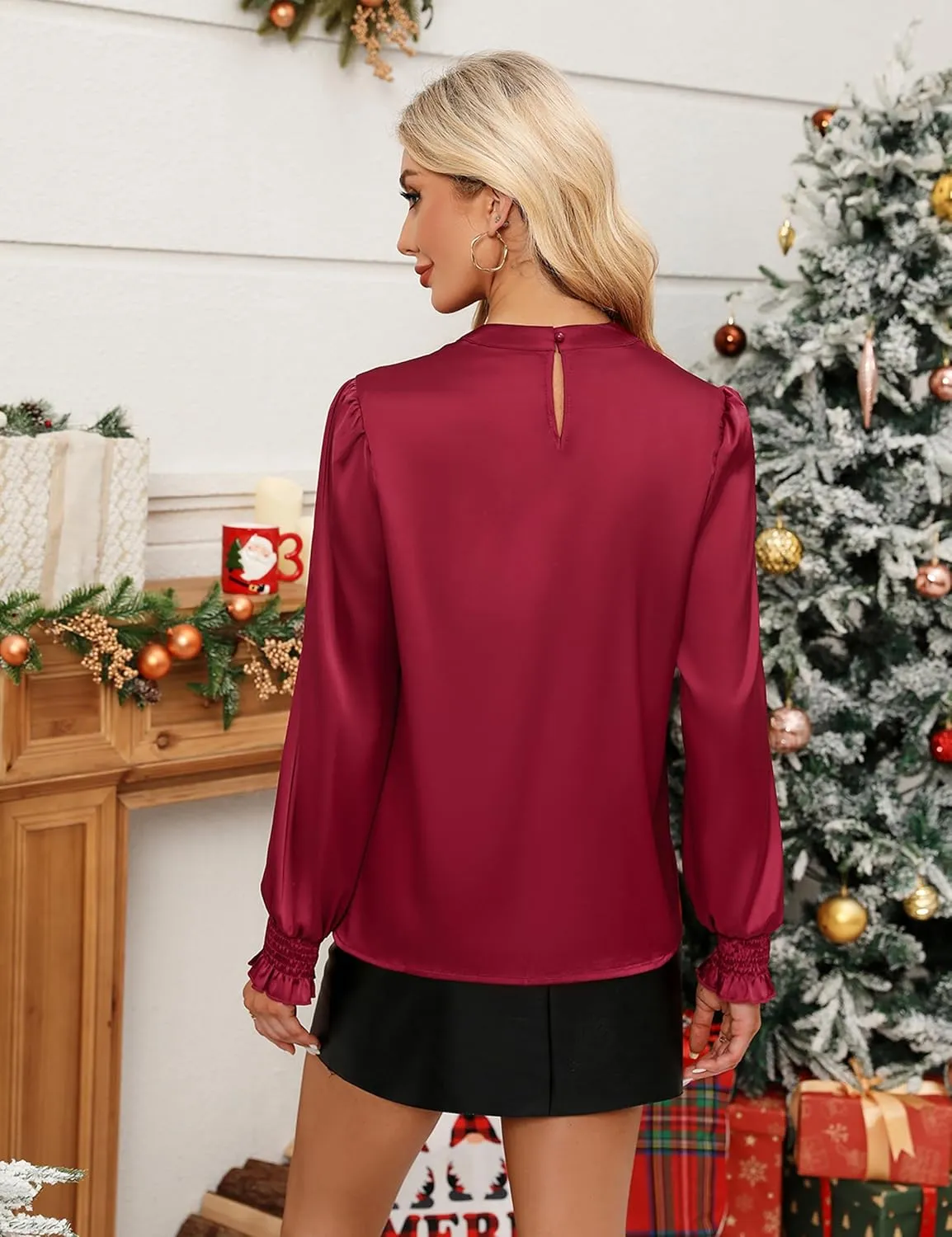 BMJL Womens Dressy Casual Blouse Keyhole Satin Silk Long Sleeve Shirts Business Work Tops Fall Clothes 2024