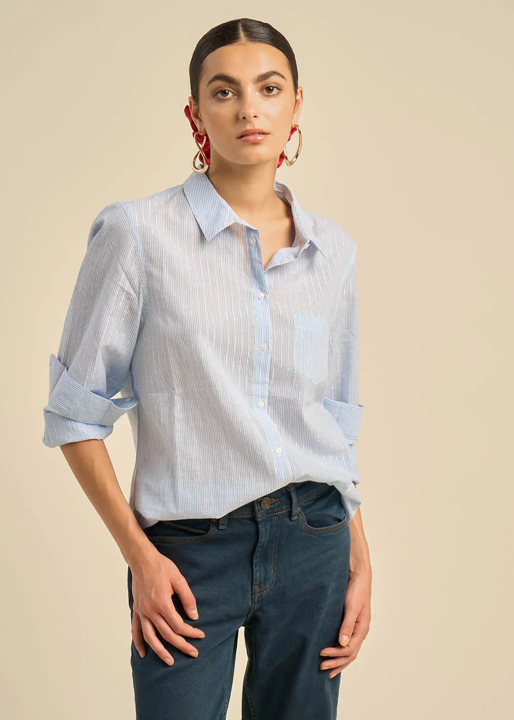 Chemise à rayures avec détails brillants