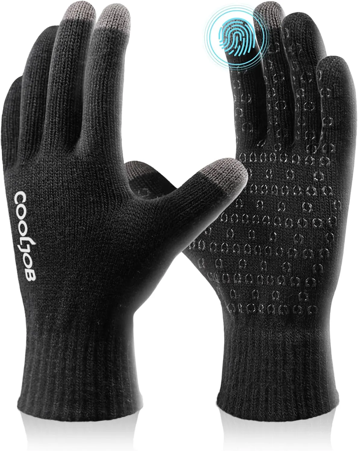COOLJOB Warm Fleece Knit Winter Gloves for Men Women, Touch Screen Fingers, Non-slip Silicone Grip and Elastic Cuff