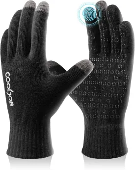 COOLJOB Warm Fleece Knit Winter Gloves for Men Women, Touch Screen Fingers, Non-slip Silicone Grip and Elastic Cuff