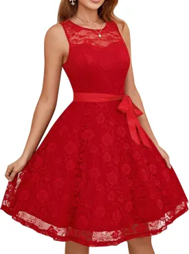 Dressystar Women's Floral Lace Dress Short Bridesmaid Dresses with Sheer Neckline