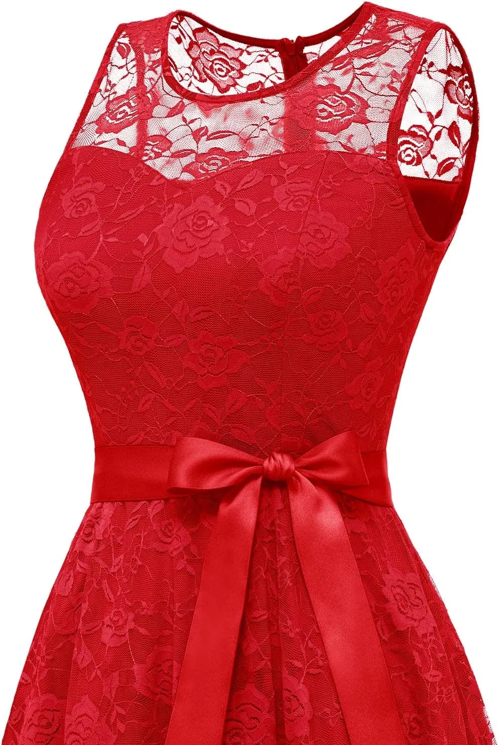 Dressystar Women's Floral Lace Dress Short Bridesmaid Dresses with Sheer Neckline
