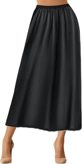 Jadive Women's Satin Half Slip Lace Long Underskirt Skirt Slip Long Slips for Dresses Lingerie Skirt