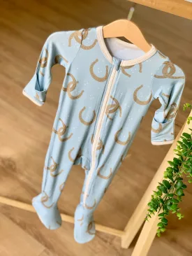Kozi & Co Blue Horseshoes Footie with Zipper