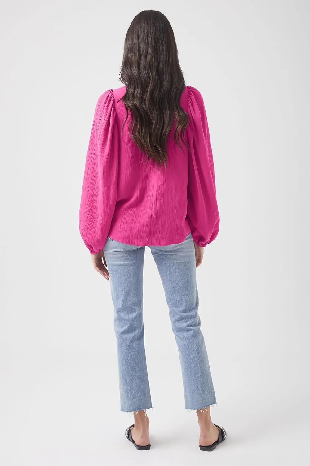 Lesore Womens Blouses Long Sleeve Solid Crewneck Balloon Sleeve Keyhole Back Blouses Tops Tshirts