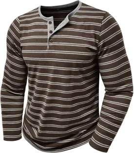 Men's Henley Shirts Cotton Button Down Shirts Long Sleeve Pullover Shirts Casual Stylish Solid Baggy Shirts