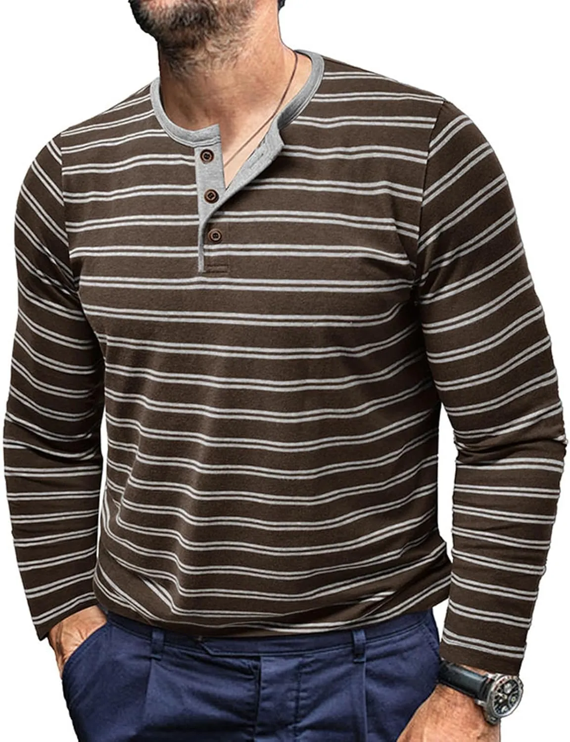 Men's Henley Shirts Cotton Button Down Shirts Long Sleeve Pullover Shirts Casual Stylish Solid Baggy Shirts