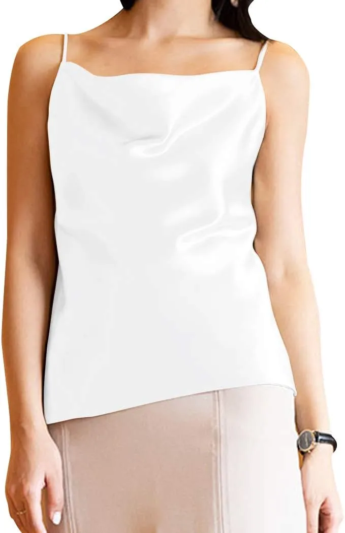 Miqieer Basic Women's Silk Tank Top Ladies V-Neck Camisole Silky Loose Sleeveless Blouse Satin Tank Shirt