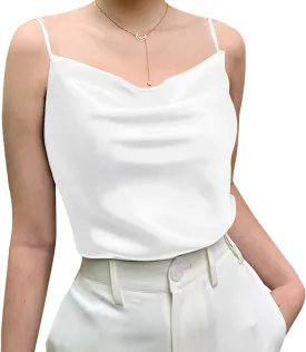 Miqieer Basic Women's Silk Tank Top Ladies V-Neck Camisole Silky Loose Sleeveless Blouse Satin Tank Shirt