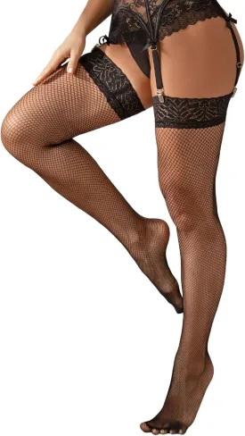ohyeah Women Fishnet Thigh High Stockings Plus Size Floral Lace Silicone Lace Top Thigh Highs Socks
