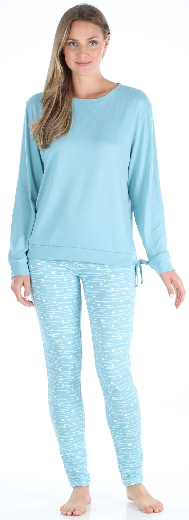 Olivia Rae Women’s Slouchy Long Sleeve Tie Drawstring Top and Legging Pajama Set