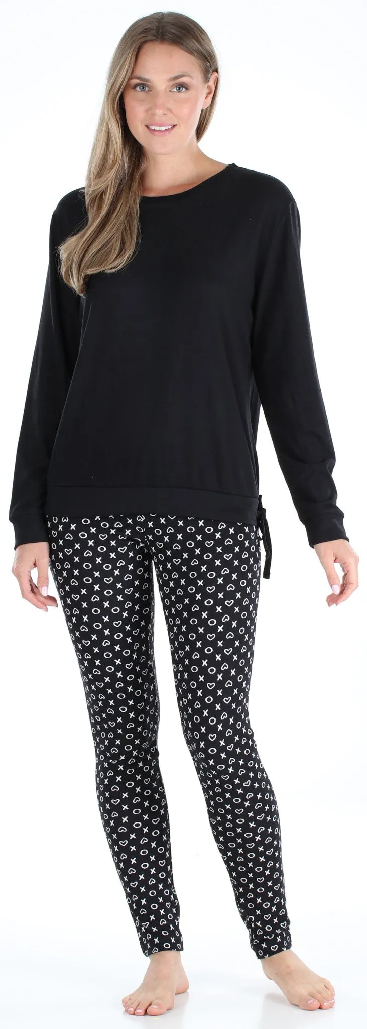 Olivia Rae Women’s Slouchy Long Sleeve Tie Drawstring Top and Legging Pajama Set