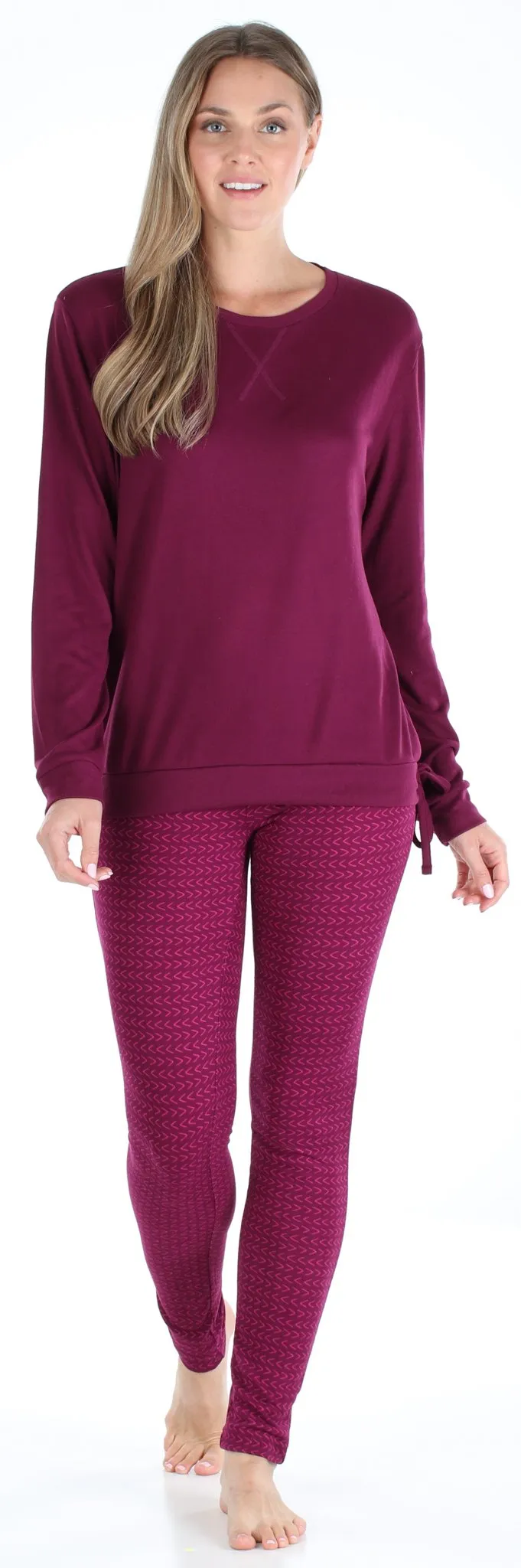 Olivia Rae Women’s Slouchy Long Sleeve Tie Drawstring Top and Legging Pajama Set