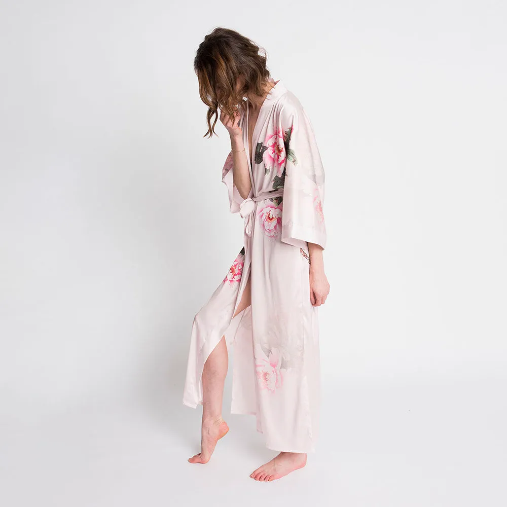 Peony & Bird Long Kimono Robe