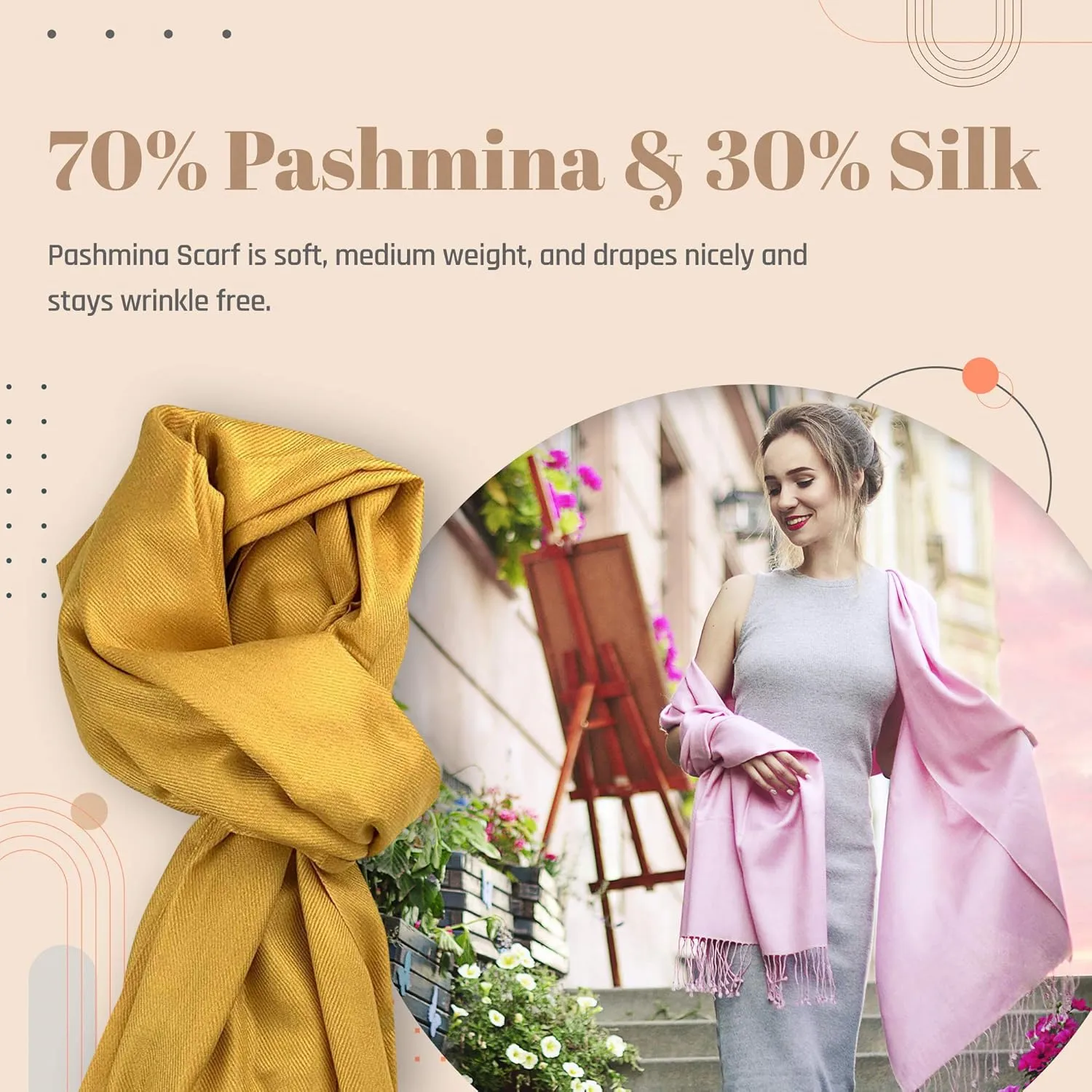 Plum Feathers Premium Solid Color and Metallic Fashion Scarf, Womens Pashmina Shawl Wrap with Fringes