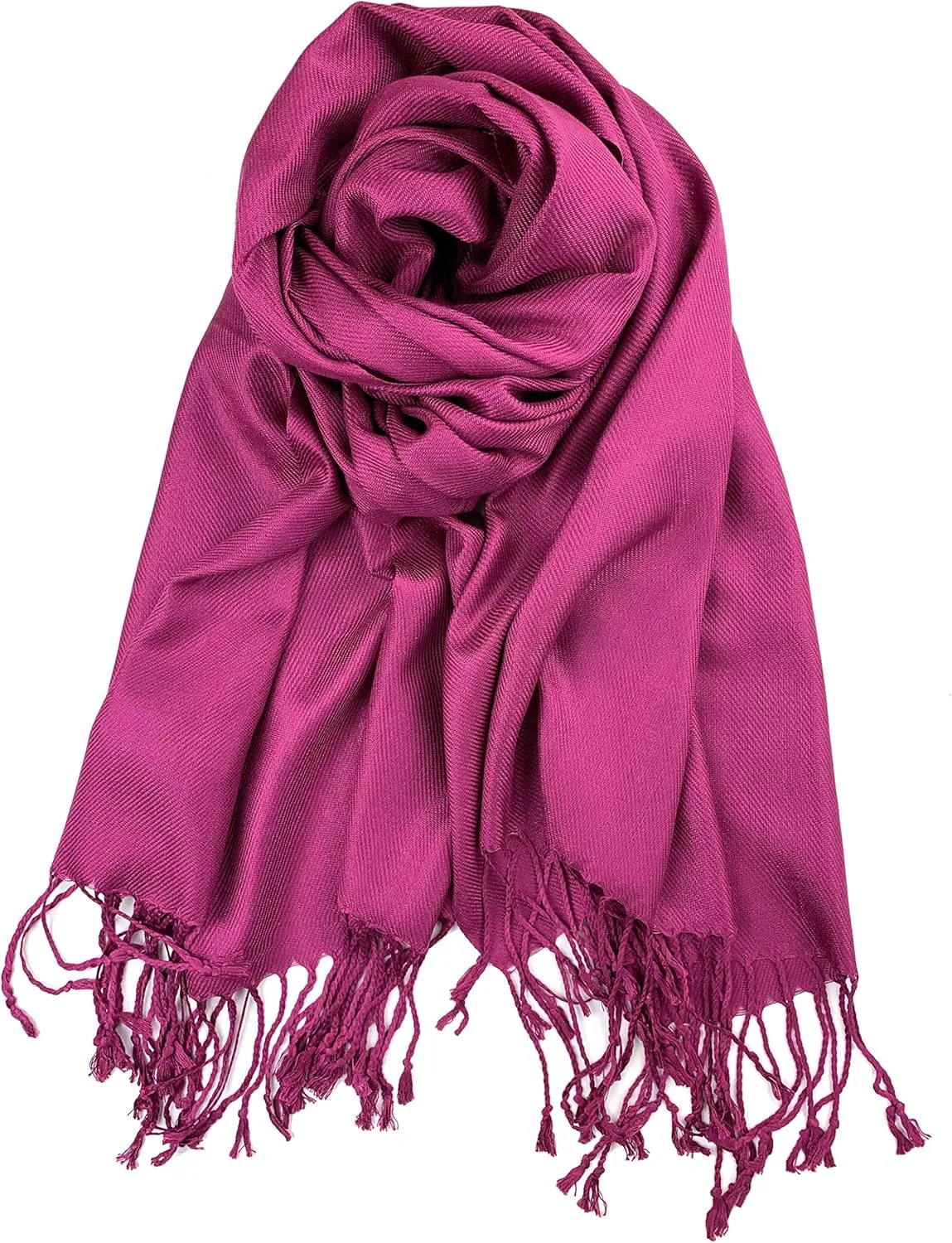 Plum Feathers Premium Solid Color and Metallic Fashion Scarf, Womens Pashmina Shawl Wrap with Fringes