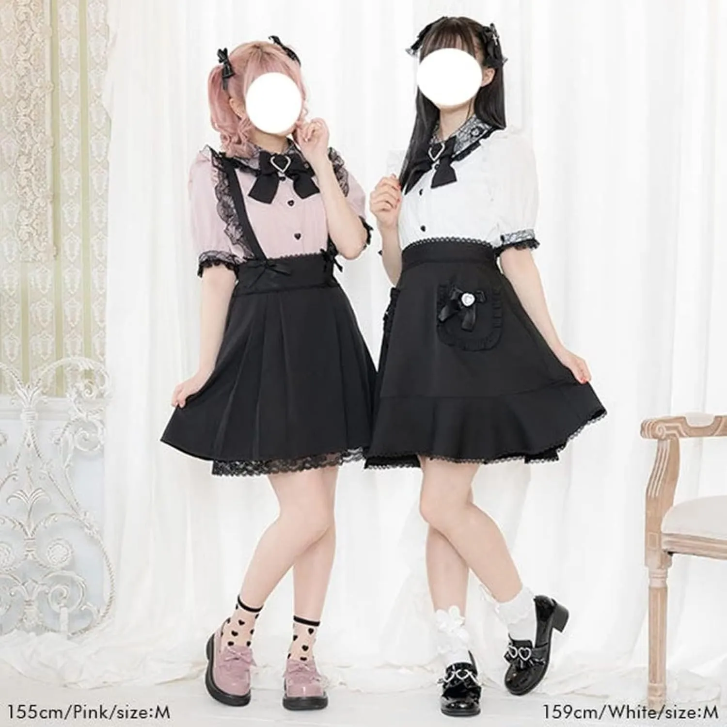 Pokn Lolita Fashion Jirai Kei Fashion Women Lolita Blouse Lace Short Puff Sleeve Shirt Gothic Kawaii Ruffle Top with Bow