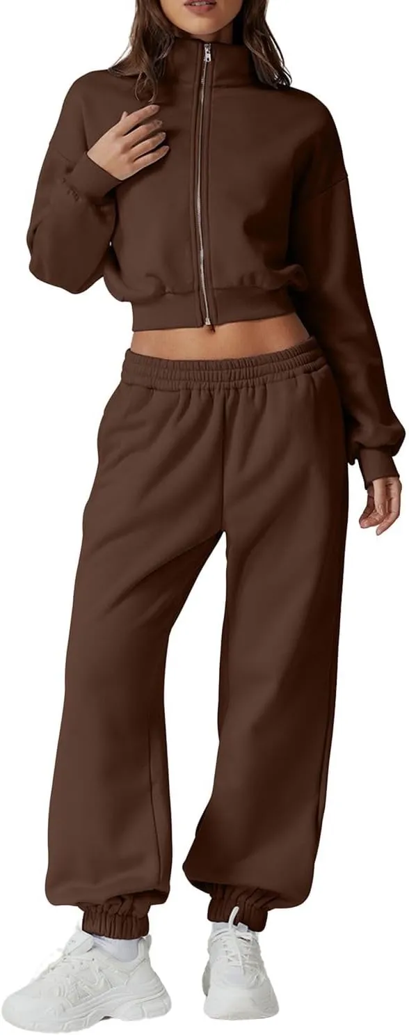 QINSEN Womens 2 Piece Oufits Full Zip Jacket Long Sleeve Sweatsuits Fleece Lounge Tracksuit with Joggers