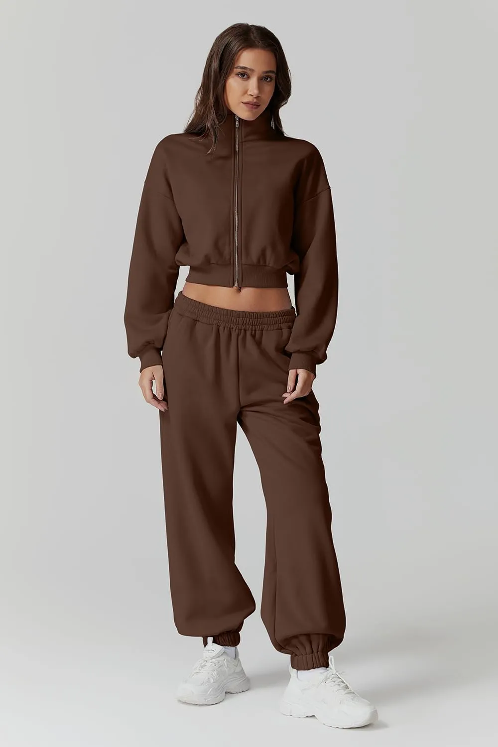 QINSEN Womens 2 Piece Oufits Full Zip Jacket Long Sleeve Sweatsuits Fleece Lounge Tracksuit with Joggers