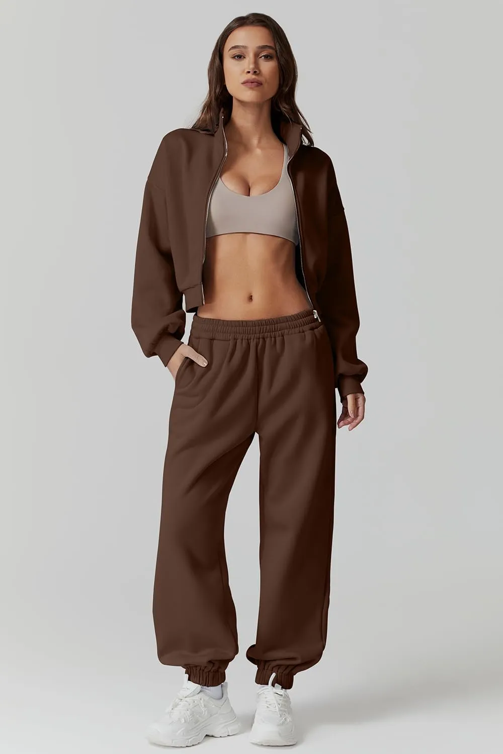 QINSEN Womens 2 Piece Oufits Full Zip Jacket Long Sleeve Sweatsuits Fleece Lounge Tracksuit with Joggers