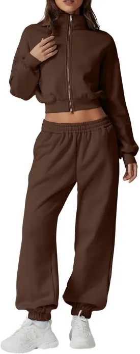 QINSEN Womens 2 Piece Oufits Full Zip Jacket Long Sleeve Sweatsuits Fleece Lounge Tracksuit with Joggers
