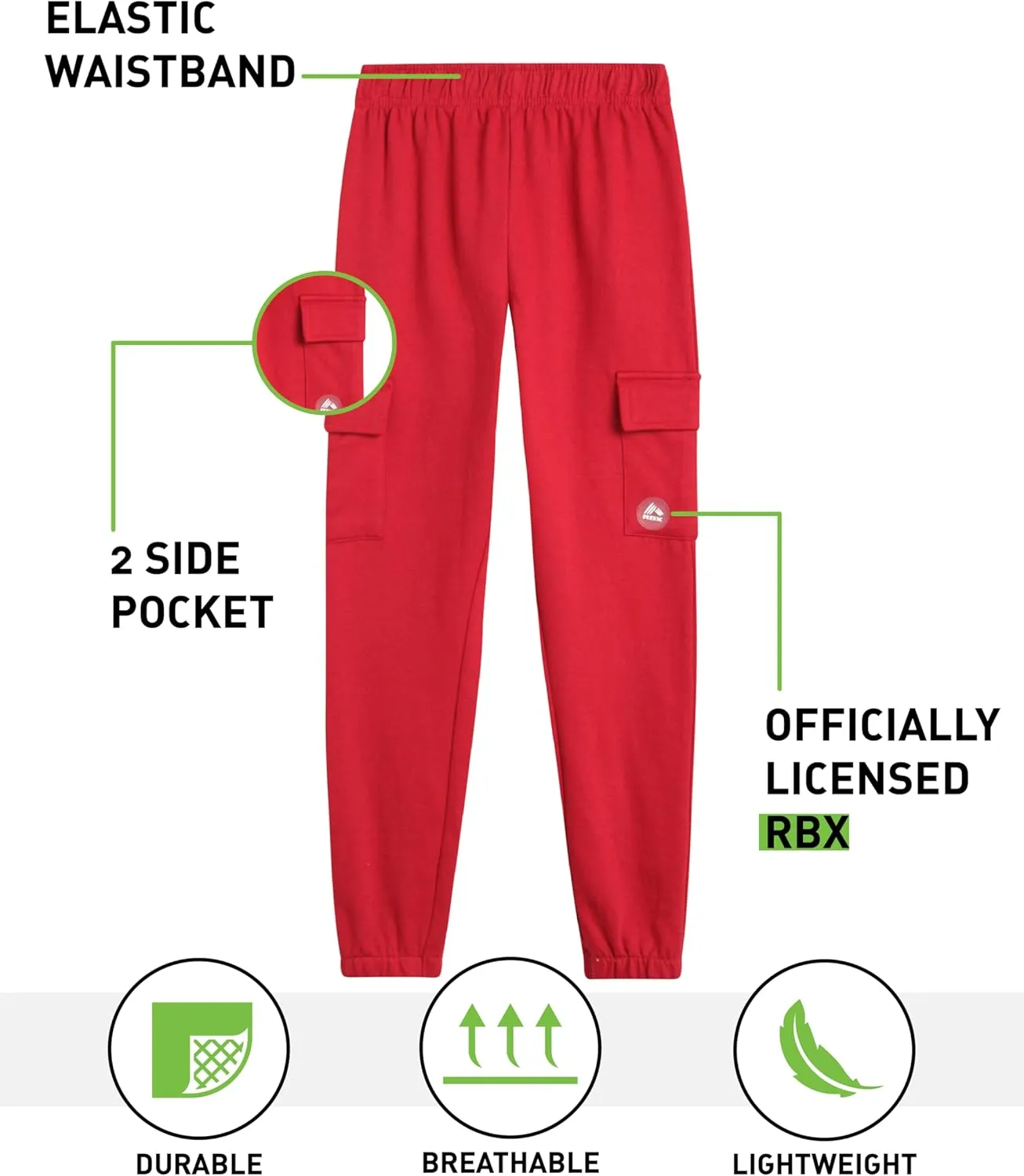 RBX Boys Sweatpants - 2 Pack Performance Fleece Basic Joggers, Athletic Track Pants for Boys with Elastic Waistband (8-16)