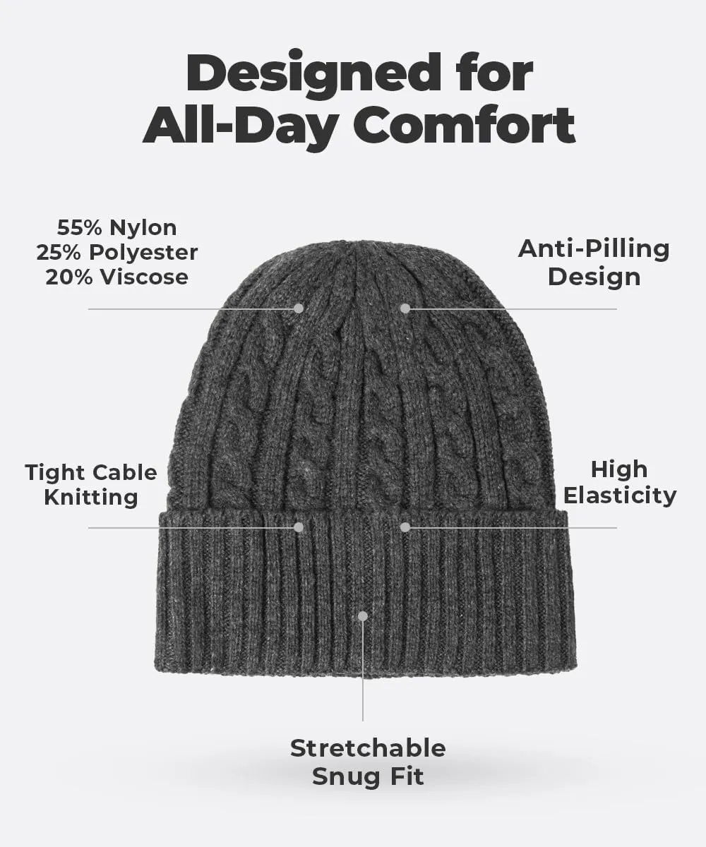 Revony Cable Knit Beanie for Women & Men - Warm, Soft, with a Delicious Cashmere Feel