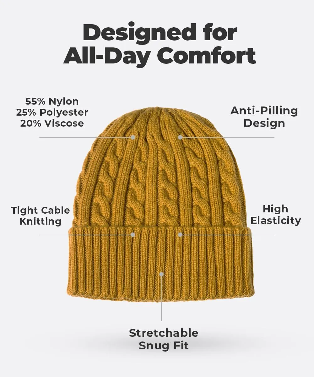 Revony Cable Knit Beanie for Women & Men - Warm, Soft, with a Delicious Cashmere Feel