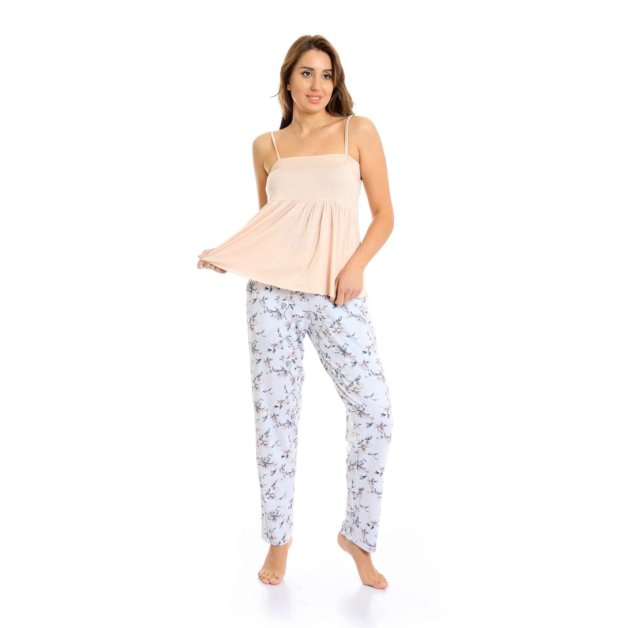 Set Of 3 Robe, Top & Pants Floral Pajama Set for Women - Simon & Baby Blue
